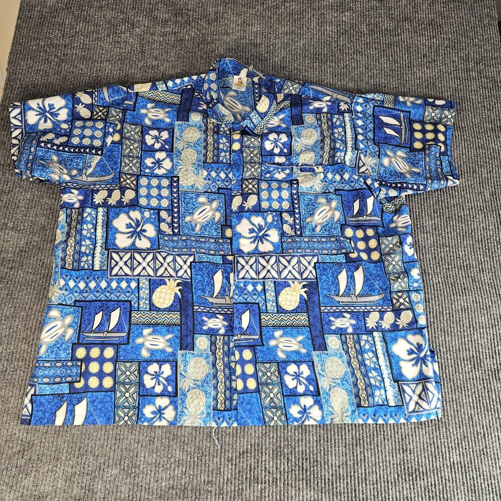 Rima Shirt Mens 2XL Blue Hawaiian Aloha Button‎ Front Short Sleeve Tropical